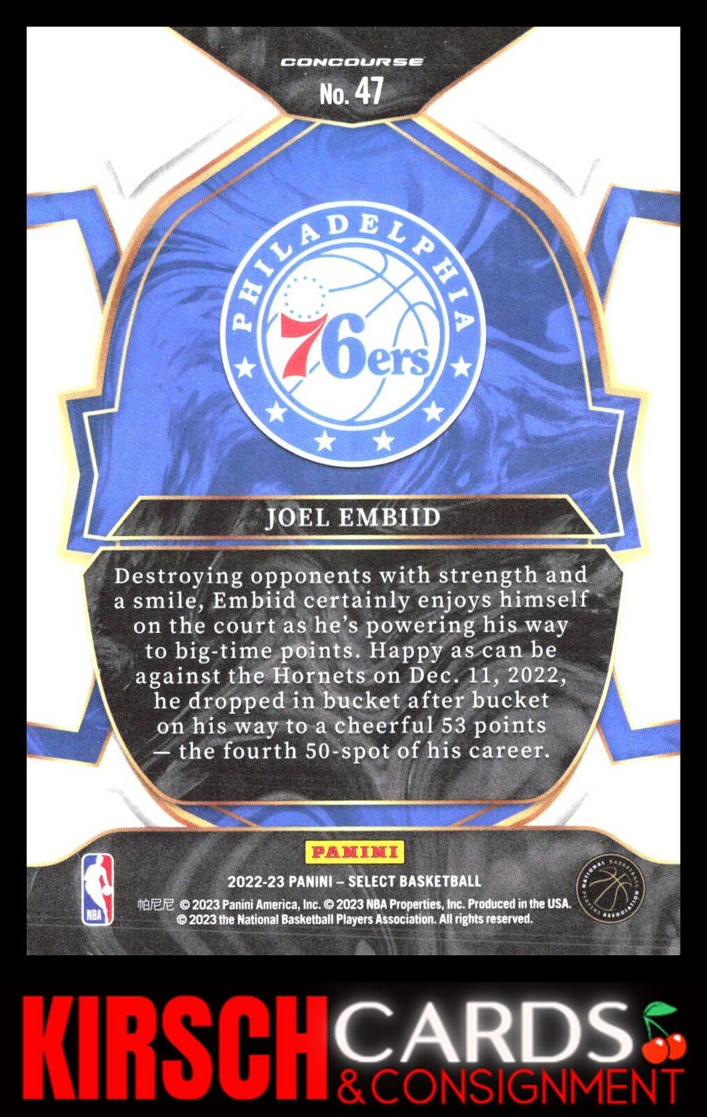 Joel Embiid 2022-23 Panini Select #47 Blue (Retail Base) Philadelphia 76ers