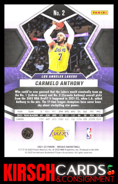 Carmelo Anthony 2021-22 Panini Mosaic #2 Los Angeles Lakers