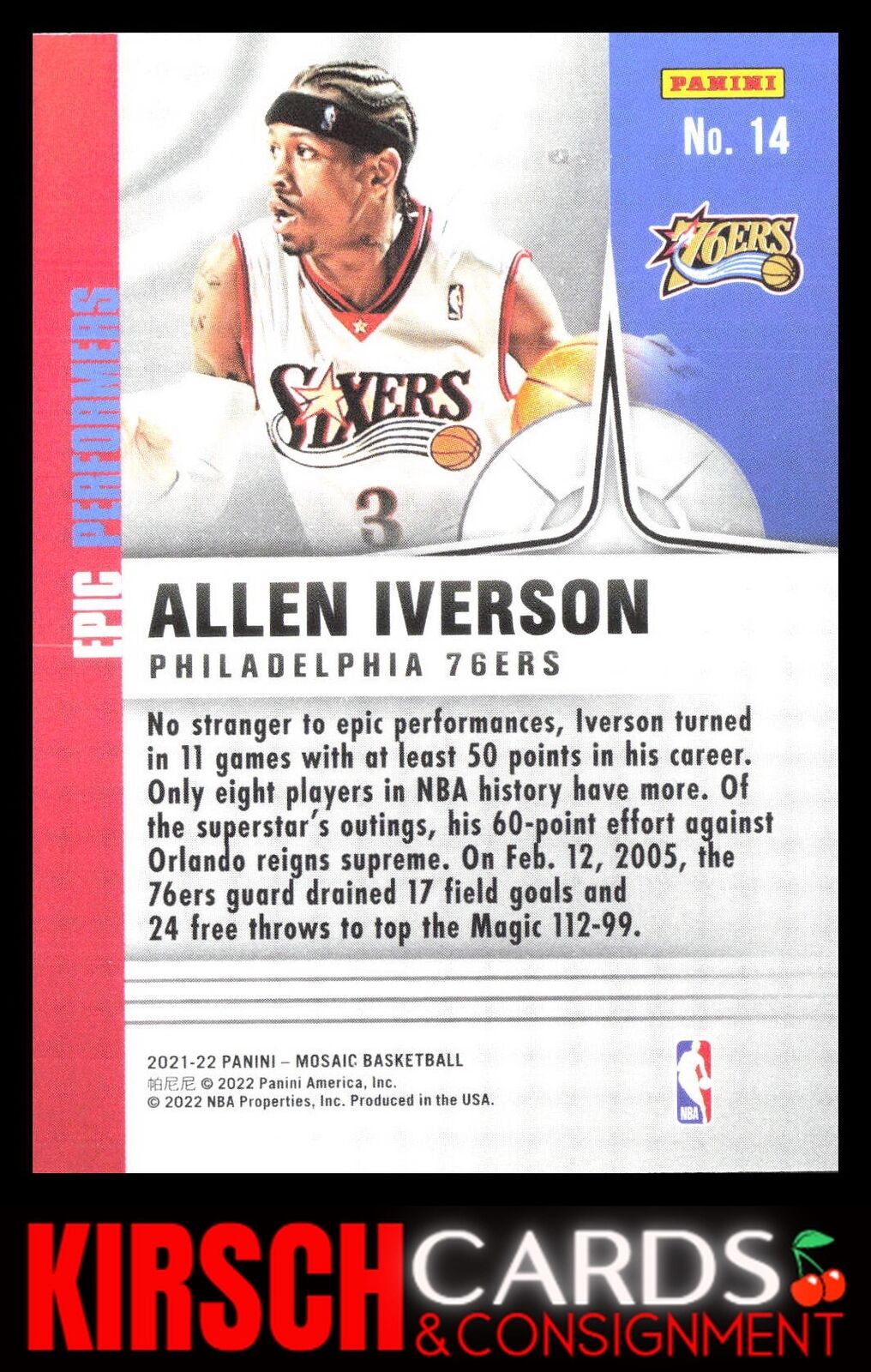 Allen Iverson 2021-22 Panini Mosaic #14 Epic Performers Philadelphia 76ers