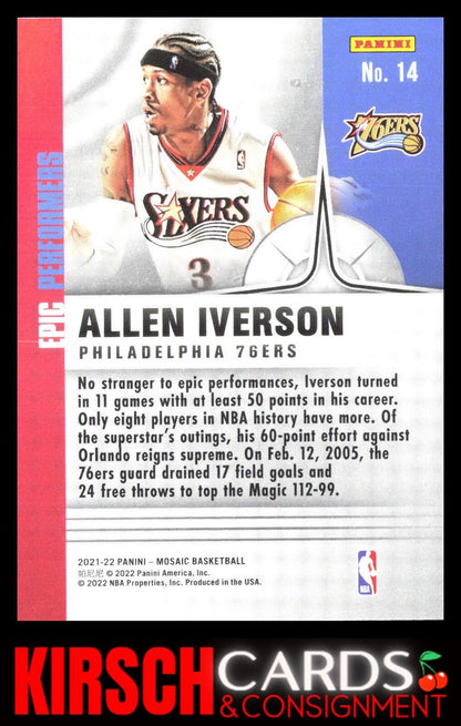 Allen Iverson 2021-22 Panini Mosaic #14 Epic Performers Philadelphia 76ers