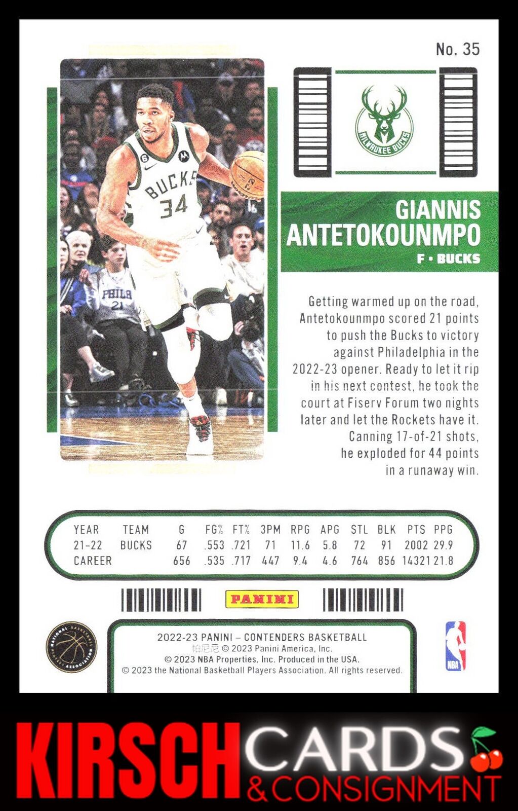 Giannis Antetokounmpo 2022-23 Panini Contenders #35 Season Ticket Retail