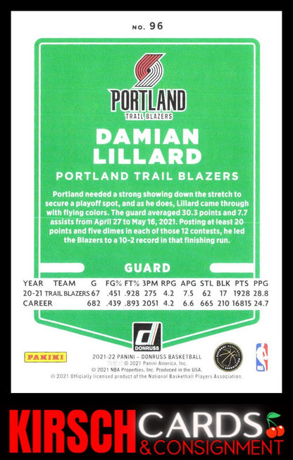 Damian Lillard 2021-22 Donruss #96 Portland Trail Blazers