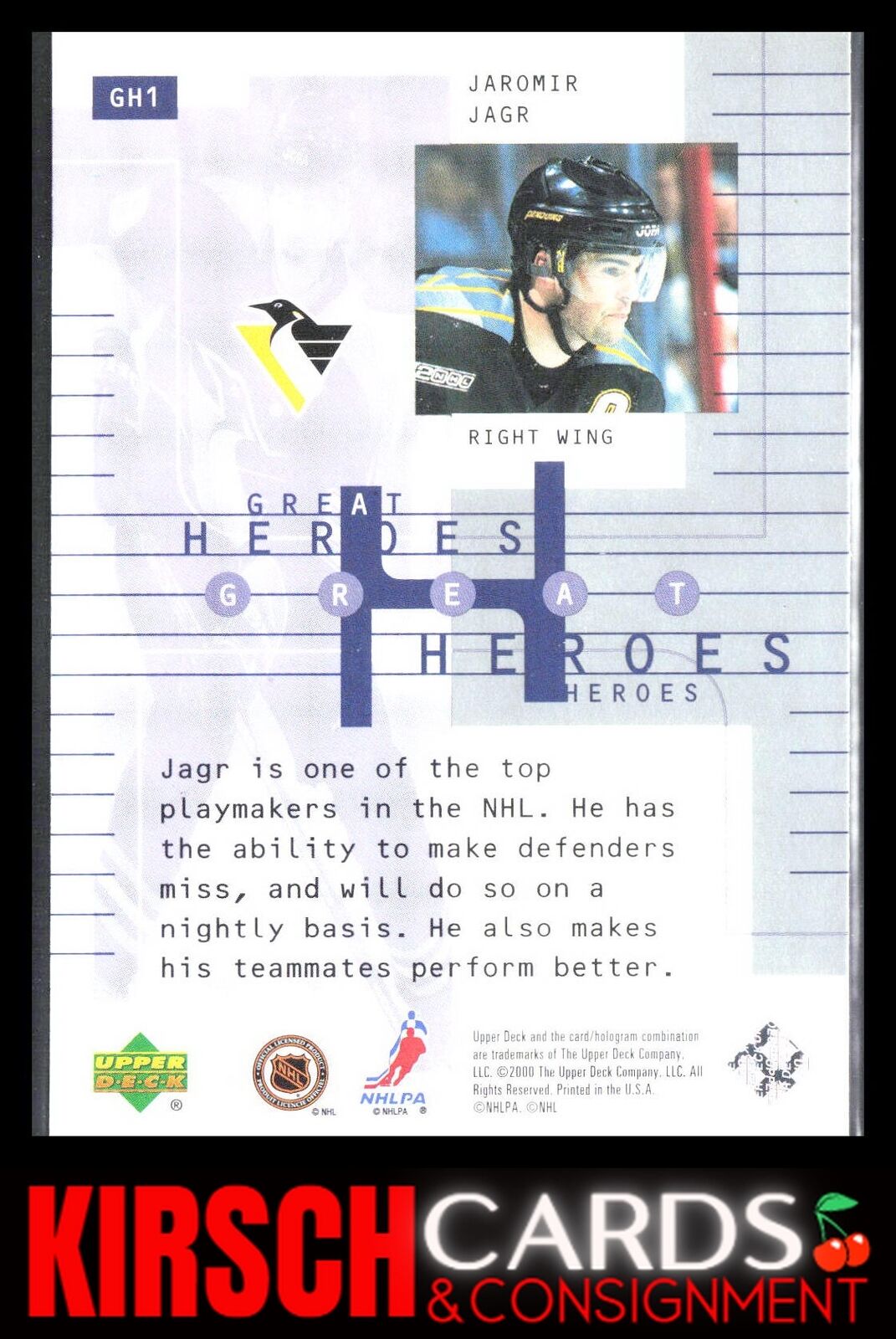 Jaromir Jagr 1999-00 Upper Deck Wayne Gretzky #GH1 Great Heroes Pittsburgh