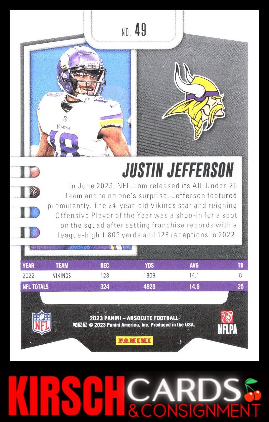 Justin Jefferson 2023 Panini Absolute #49 Retail Minnesota Vikings