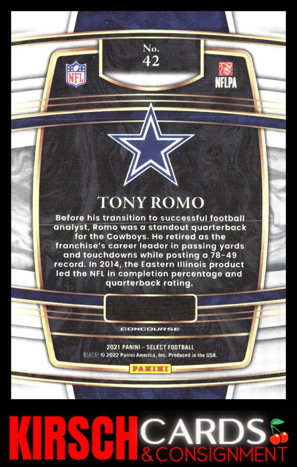 Tony Romo 2021 Panini Select #42 Dallas Cowboys