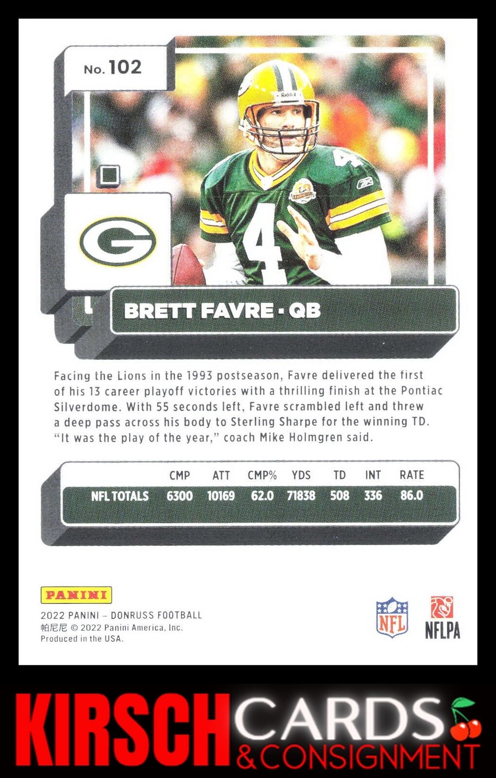 Brett Favre 2022 Donruss #102 Green Bay Packers