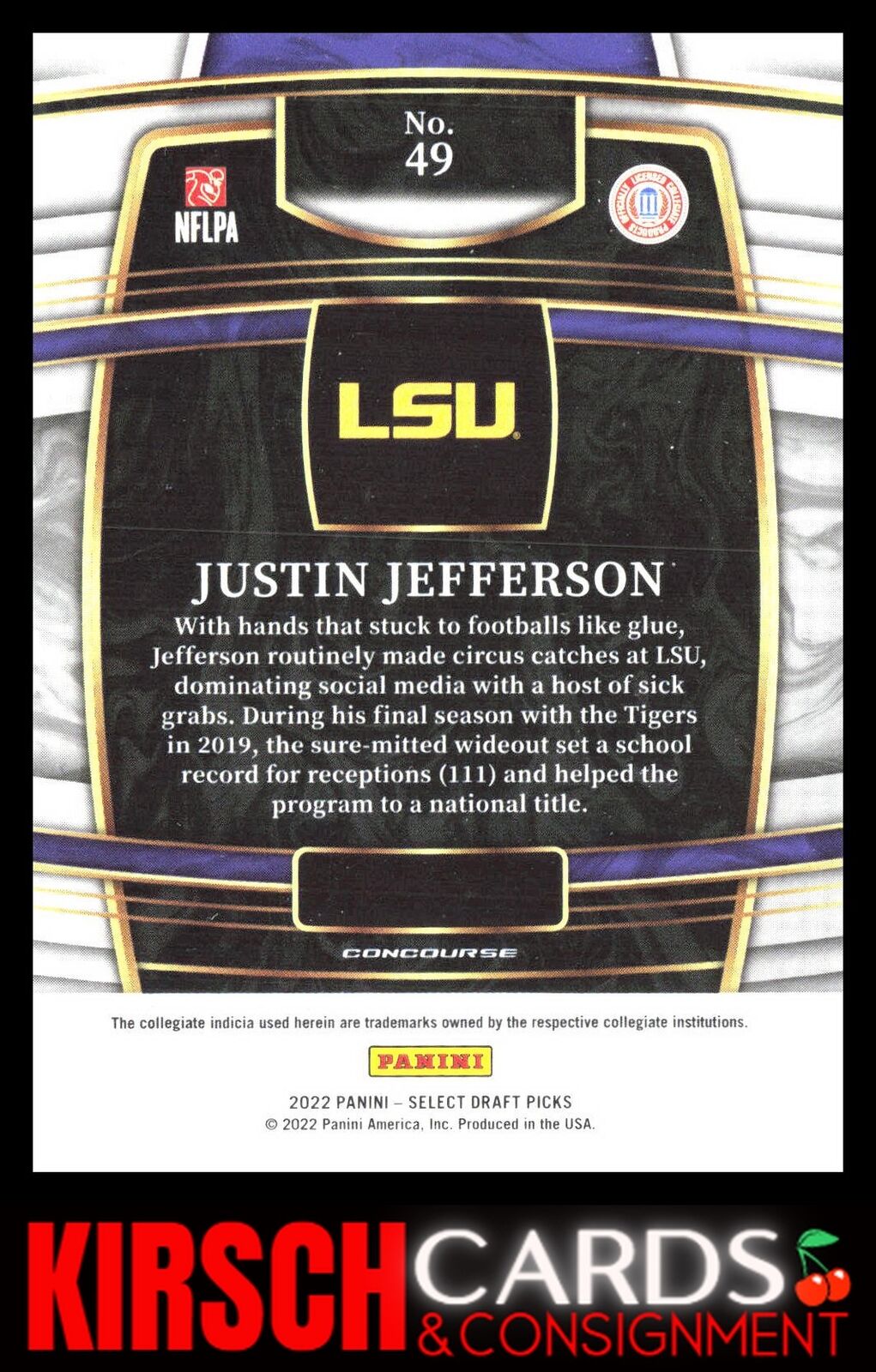 Justin Jefferson 2022 Panini Select Draft Picks #49 Blue (Retail Base) LSU