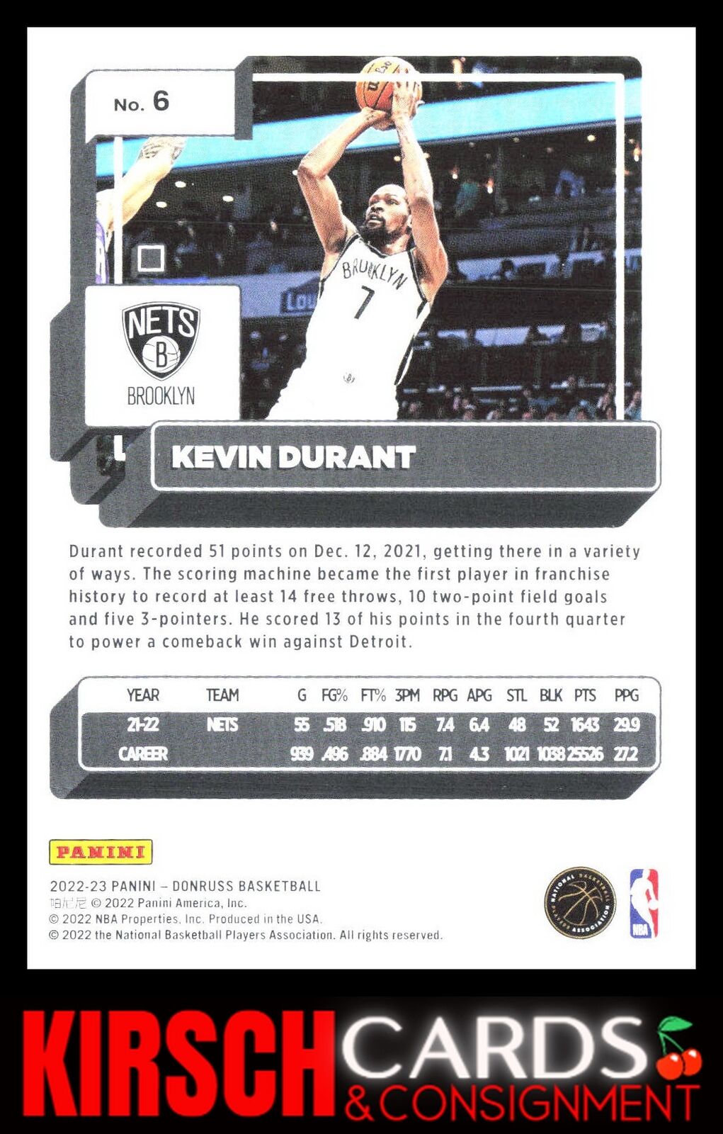 Kevin Durant 2022-23 Donruss #6 Brooklyn Nets