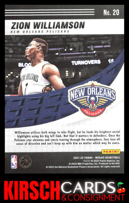 Zion Williamson 2021-22 Panini Mosaic #20 Elevate New Orleans Pelicans