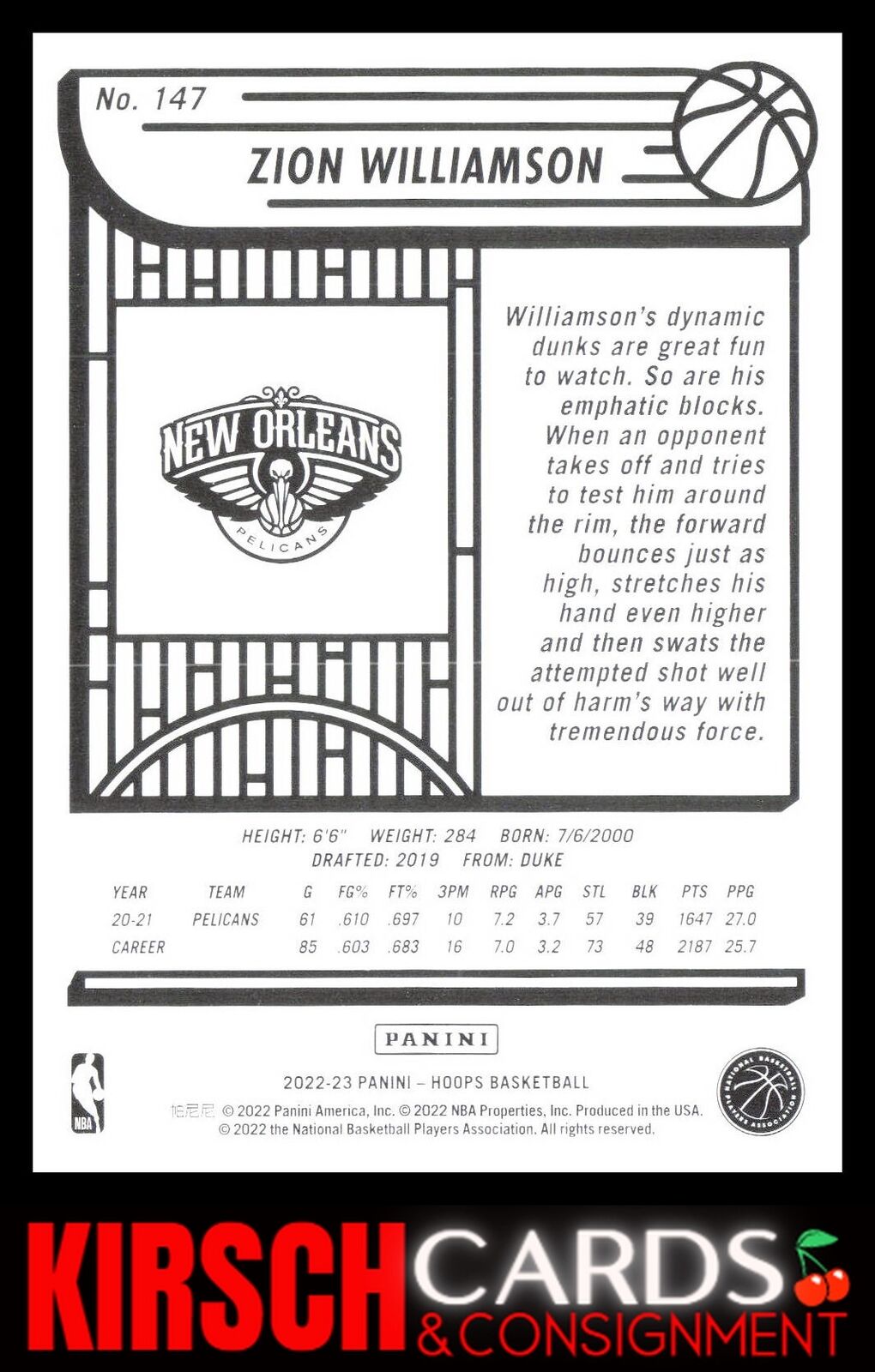 Zion Williamson 2022-23 Hoops #147 New Orleans Pelicans