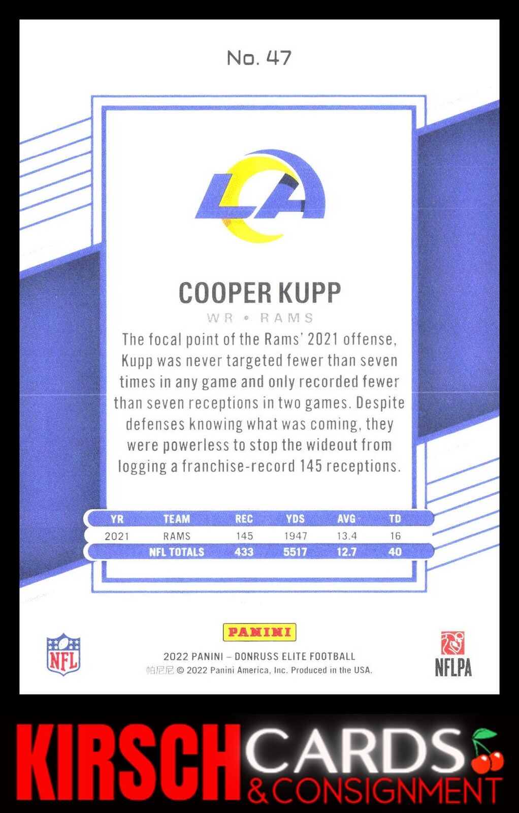 Cooper Kupp 2022 Donruss Elite #47 Los Angeles Rams