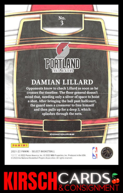 Damian Lillard 2021-22 Panini Select #3 Blue (Retail Base) Portland