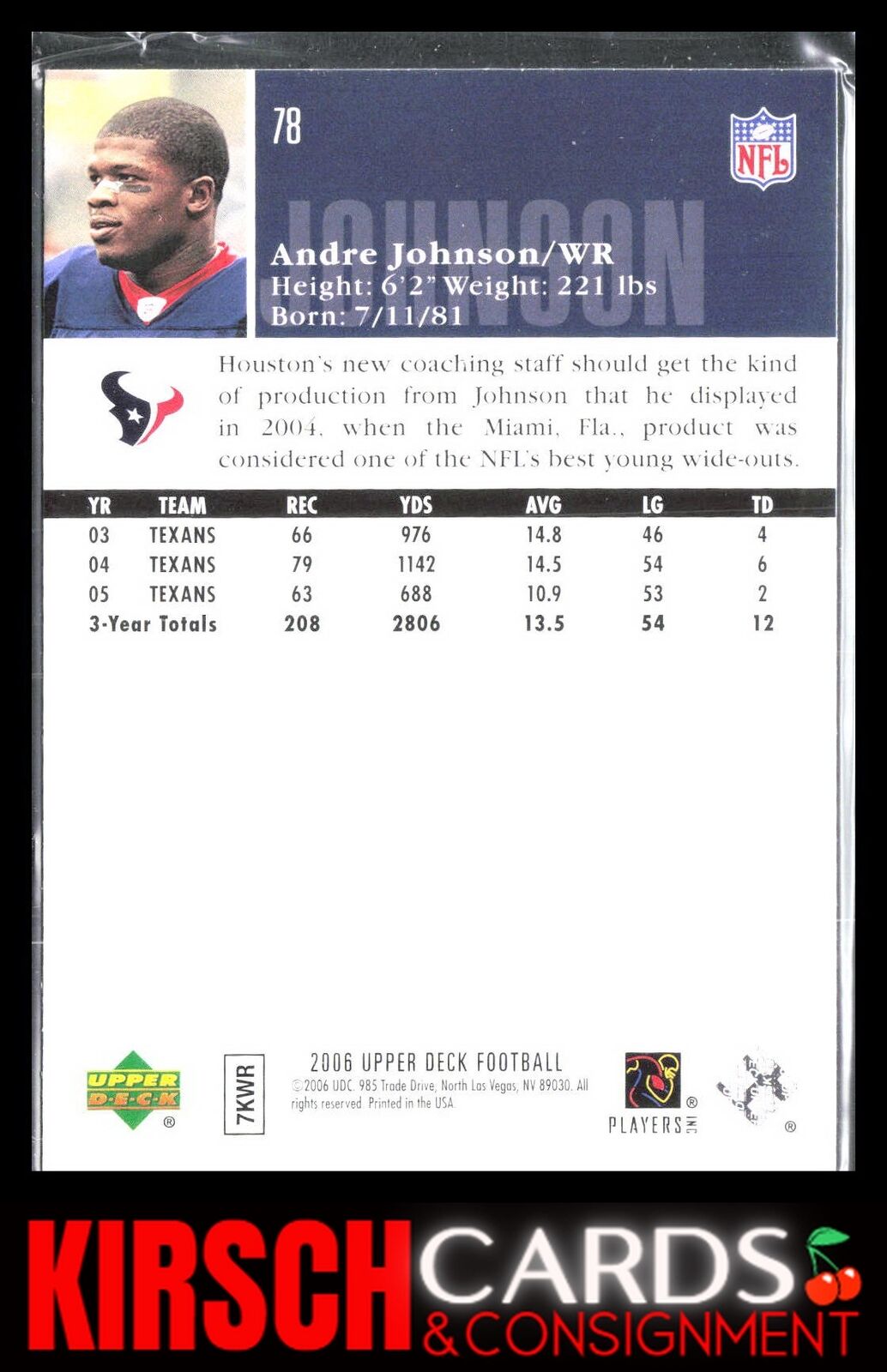 Andre Johnson 2006 Upper Deck #78 Houston Texans