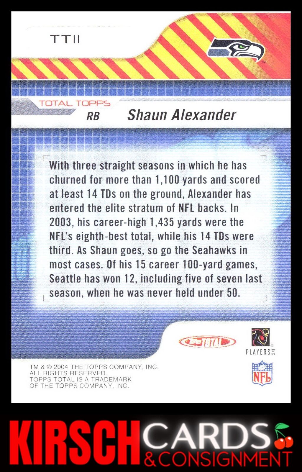 Shaun Alexander 2004 Topps Total #TT11 Total Topps Seattle Seahawks