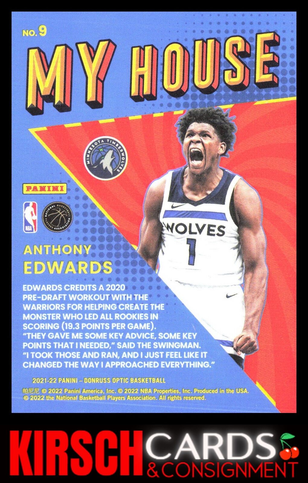 Anthony Edwards 2021-22 Donruss Optic #9 My House Minnesota Timberwolves