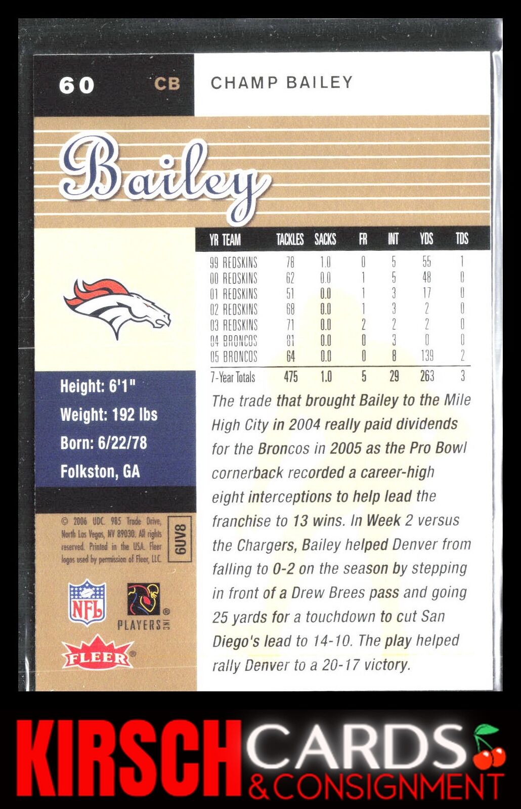 Champ Bailey 2006 Ultra #60 Gold Medallion Denver Broncos