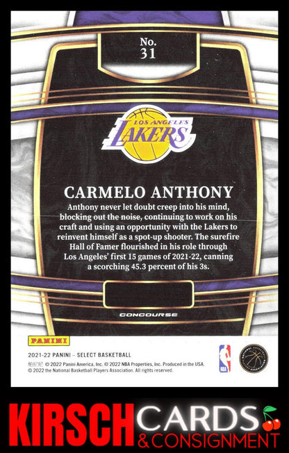 Carmelo Anthony 2021-22 Panini Select #31 Blue (Retail Base) Los Angeles Lakers