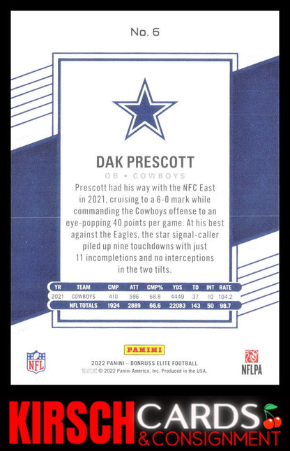 Dak Prescott 2022 Donruss Elite #6 Dallas Cowboys