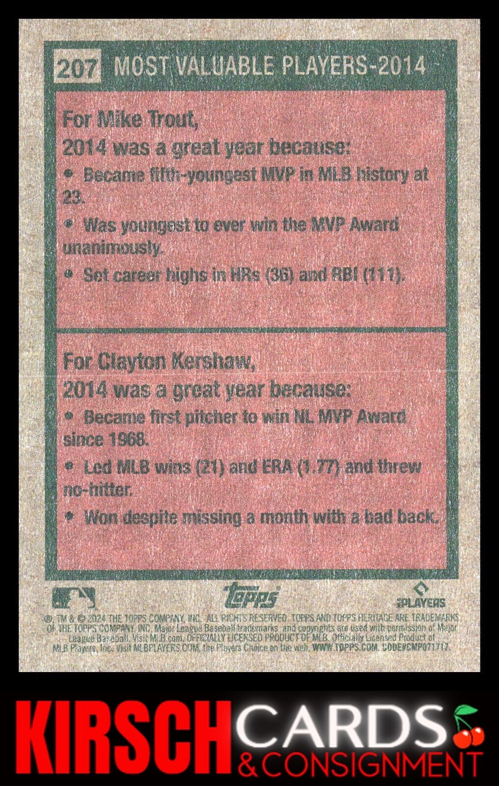 2014 MVPs (Mike Trout / Clayton Kershaw) 2024 Topps Heritage #207