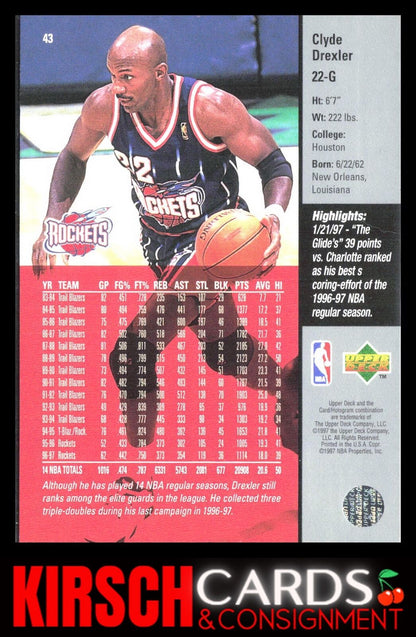 Clyde Drexler 1997-98 Upper Deck #43 Houston Rockets