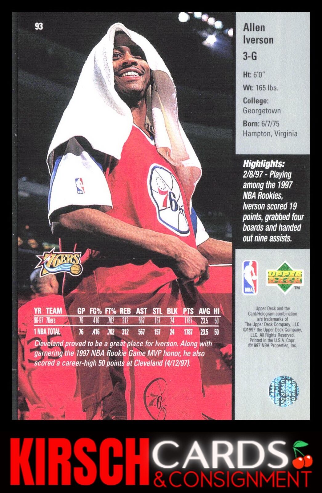 Allen Iverson 1997-98 Upper Deck #93 Philadelphia 76ers