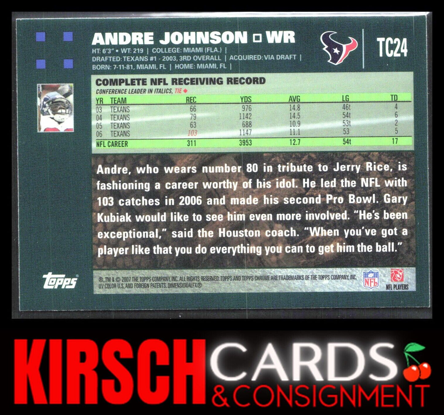 Andre Johnson 2007 Topps Chrome #TC24 Houston Texans