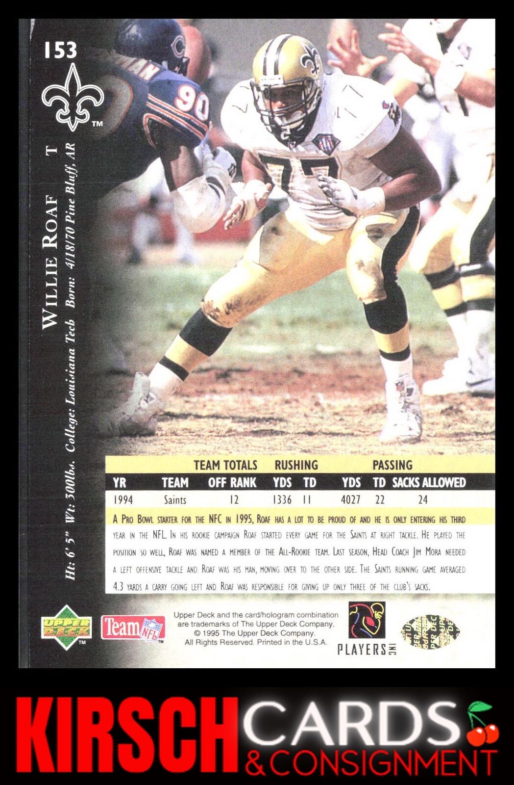 Willie Roaf 1995 Upper Deck #153 Electric New Orleans Saints