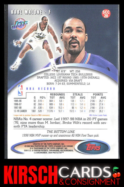 Karl Malone 1998-99 Stadium Club #SCC20 Chrome Utah Jazz