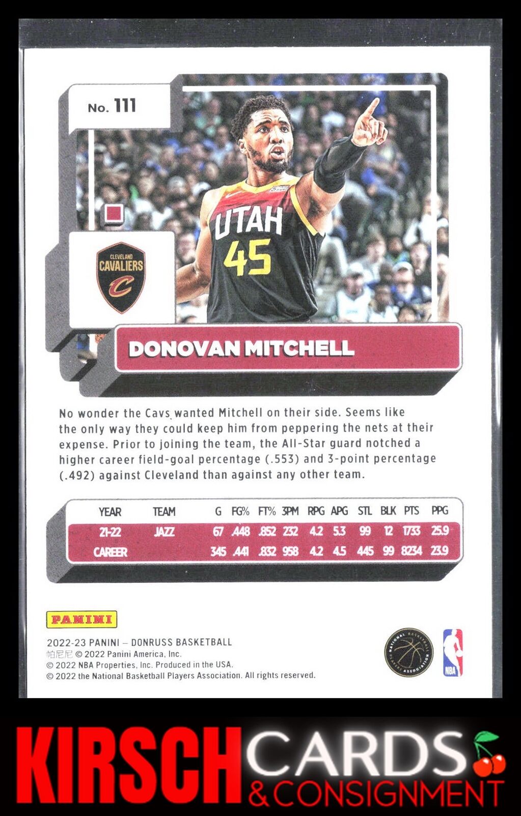 Donovan Mitchell 2022-23 Donruss #111 Holo Laser Green Cleveland Cavaliers