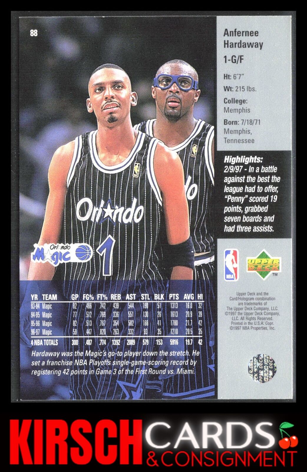 Anfernee Hardaway 1997-98 Upper Deck #88 Orlando Magic