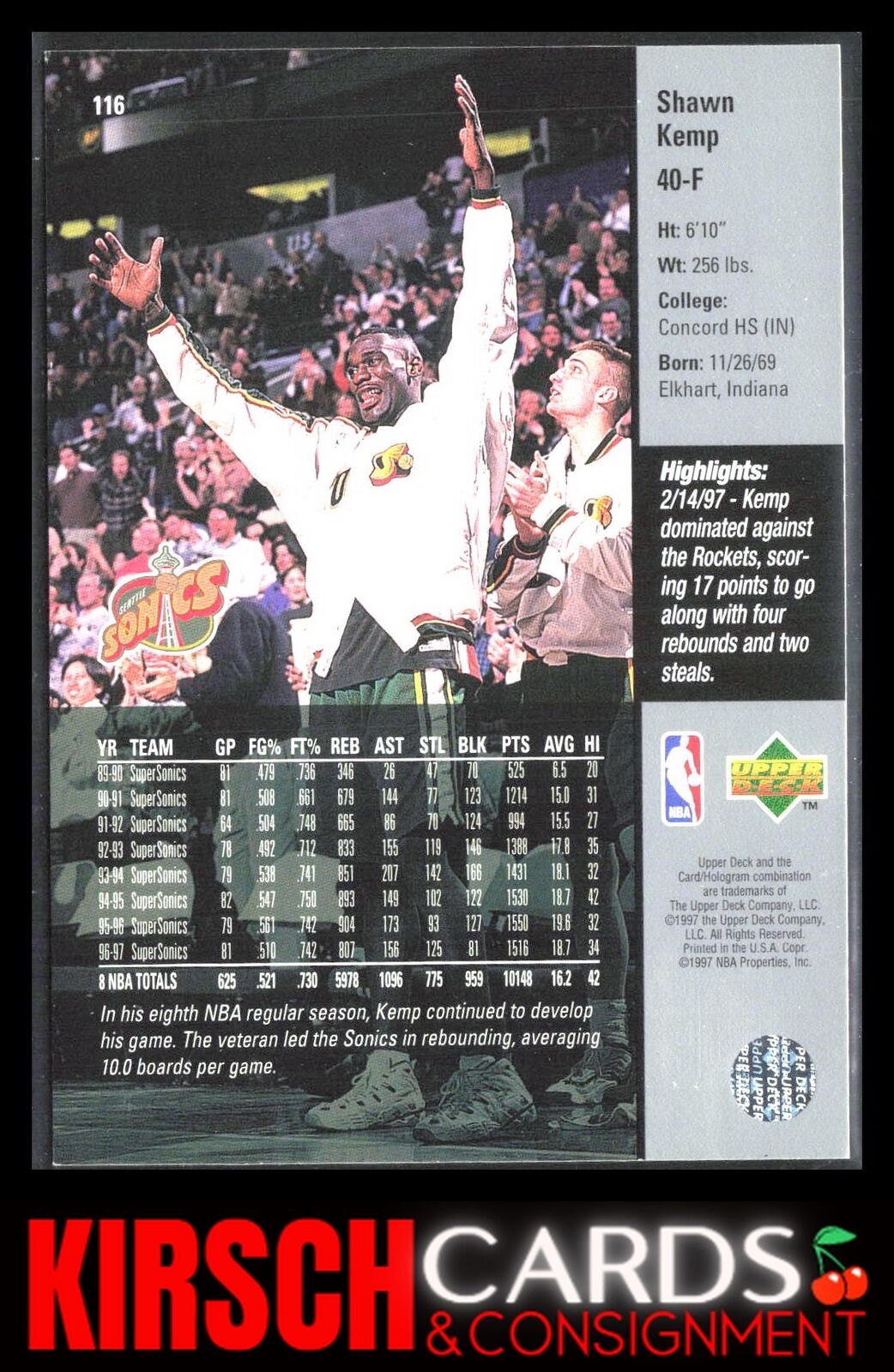 Shawn Kemp 1997-98 Upper Deck #116 Seattle SuperSonics