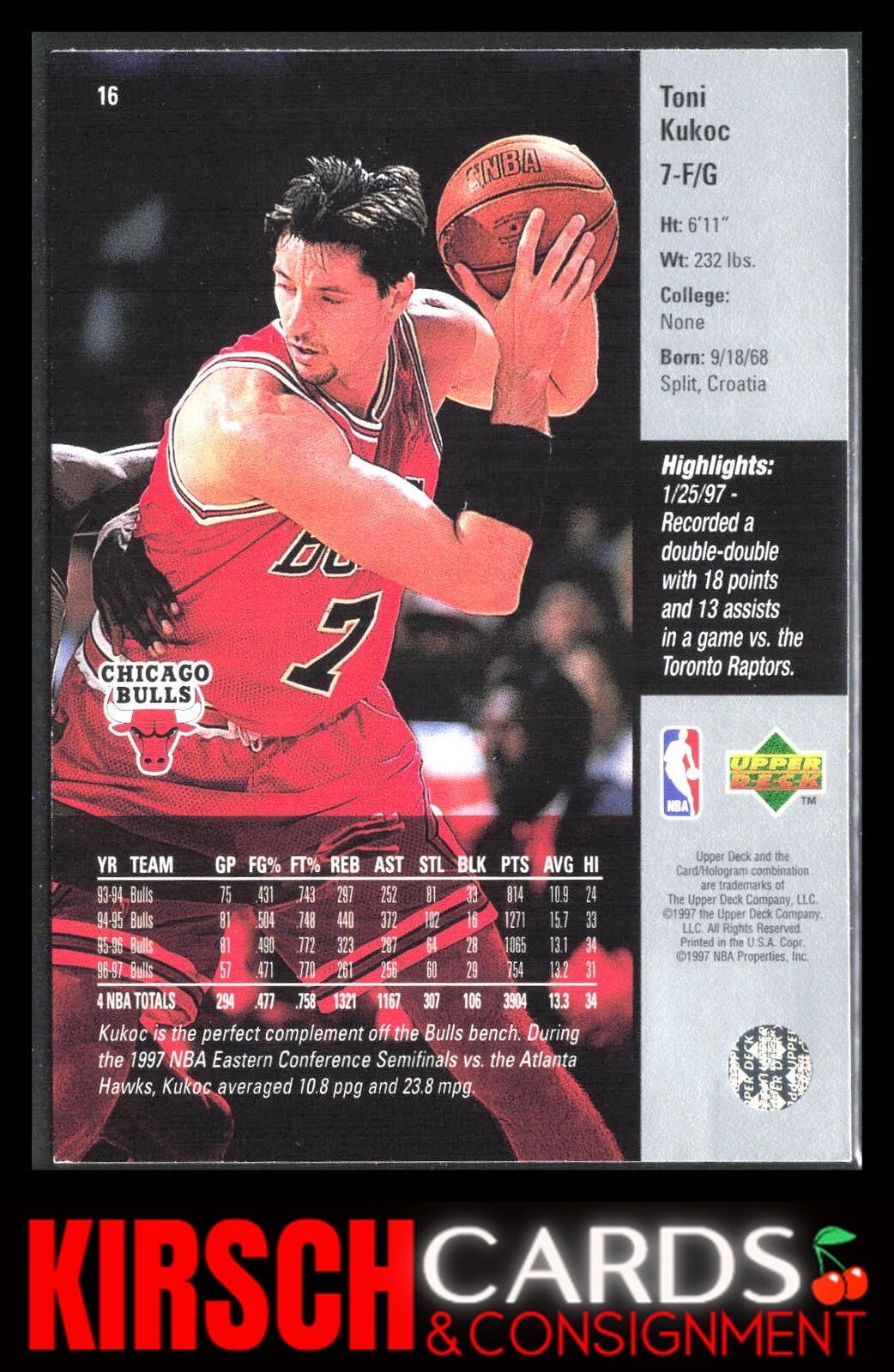 Toni Kukoc 1997-98 Upper Deck #16 Chicago Bulls