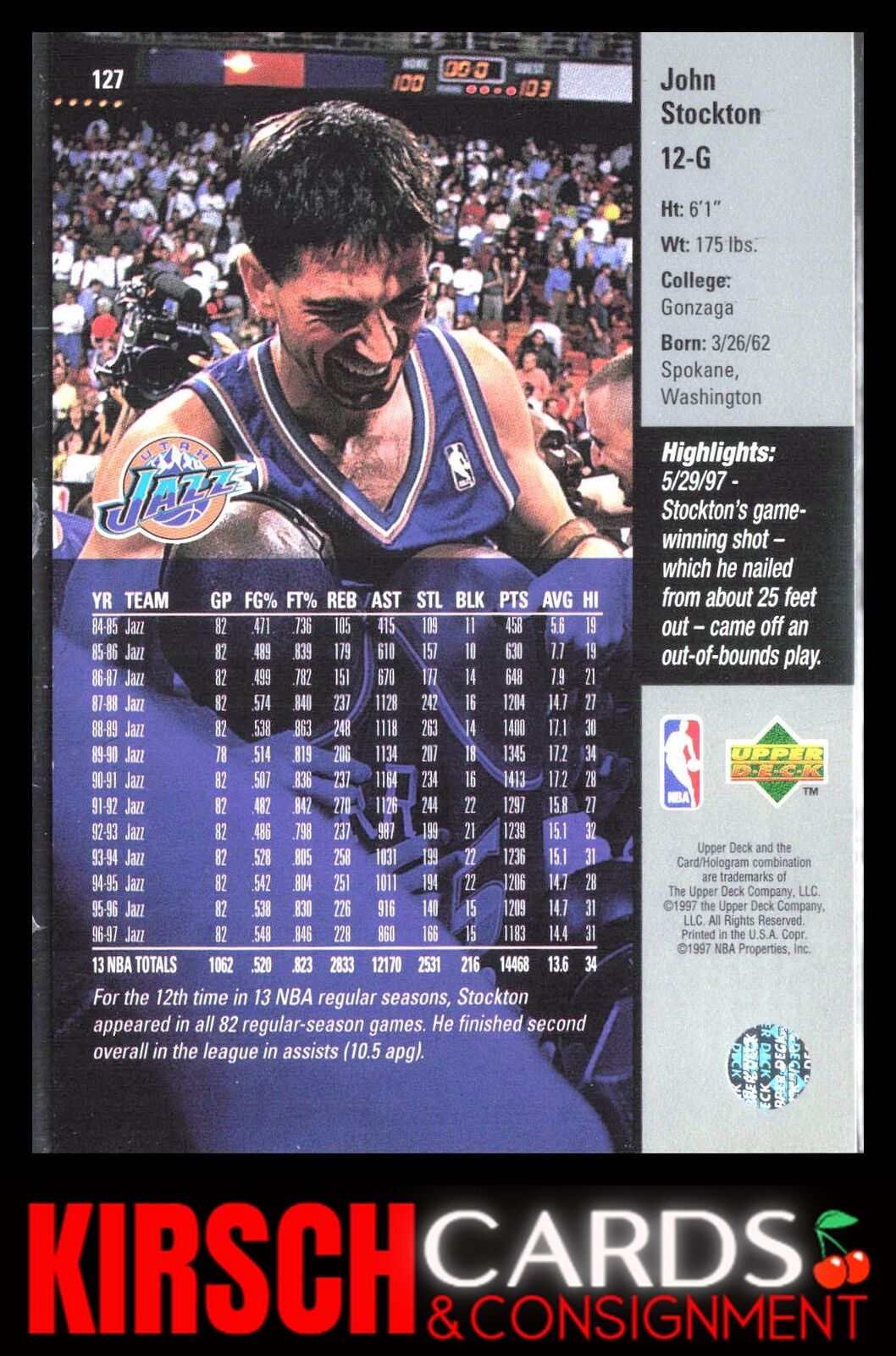 John Stockton 1997-98 Upper Deck #127 Utah Jazz