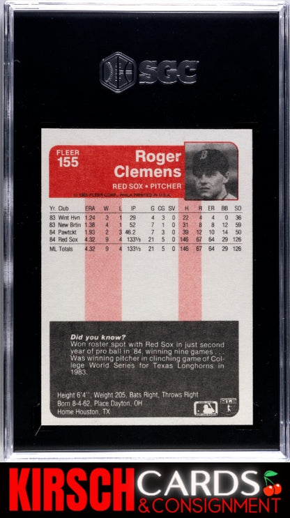 Roger Clemens 1985 Fleer RC #155 SGC 8 Boston Red Sox