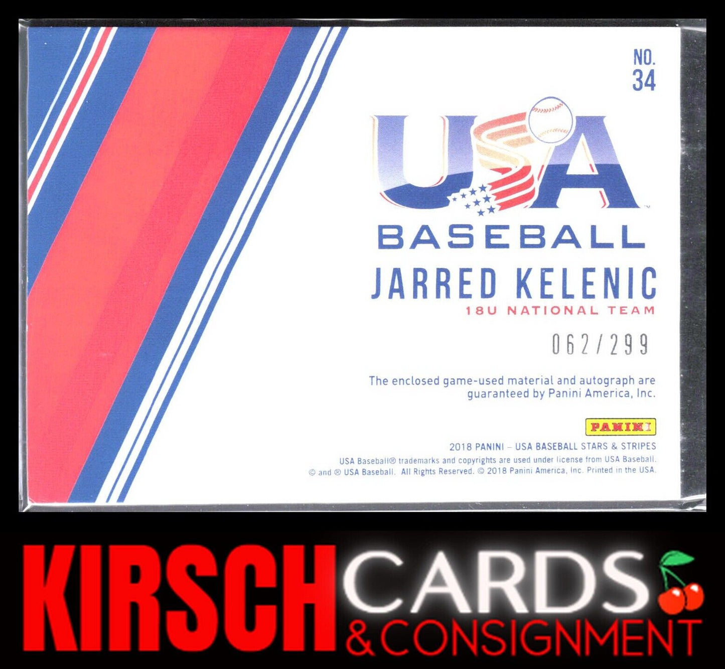 Jarred Kelenic 2018 Panini USA Baseball Stars Stripes Signatures #34 /299