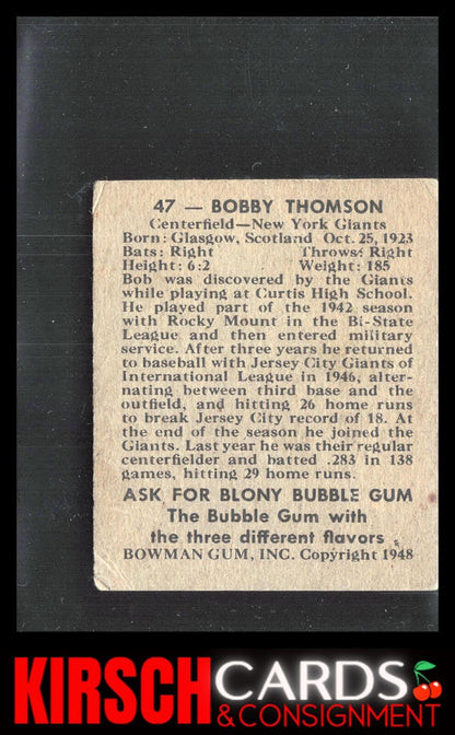 Bobby Thomson 1948 Bowman RC Rookie #47 New York Giants