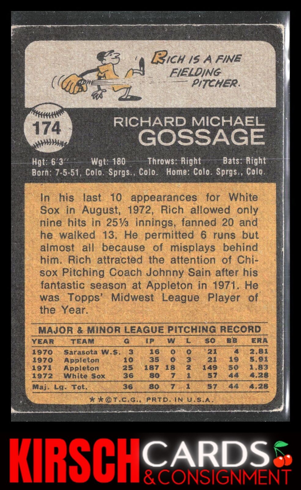 Rich Gossage 1973 Topps RC Rookie #174 Chicago White Sox