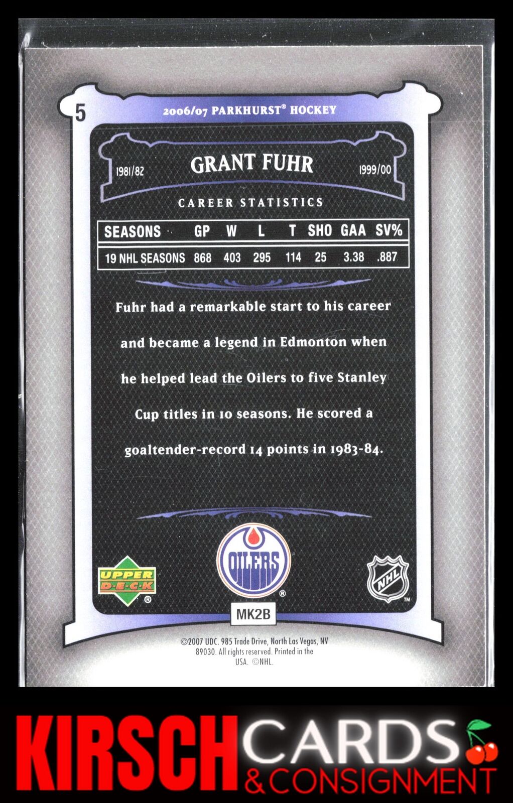 Grant Fuhr 2006-07 Parkhurst #5 Edmonton Oilers