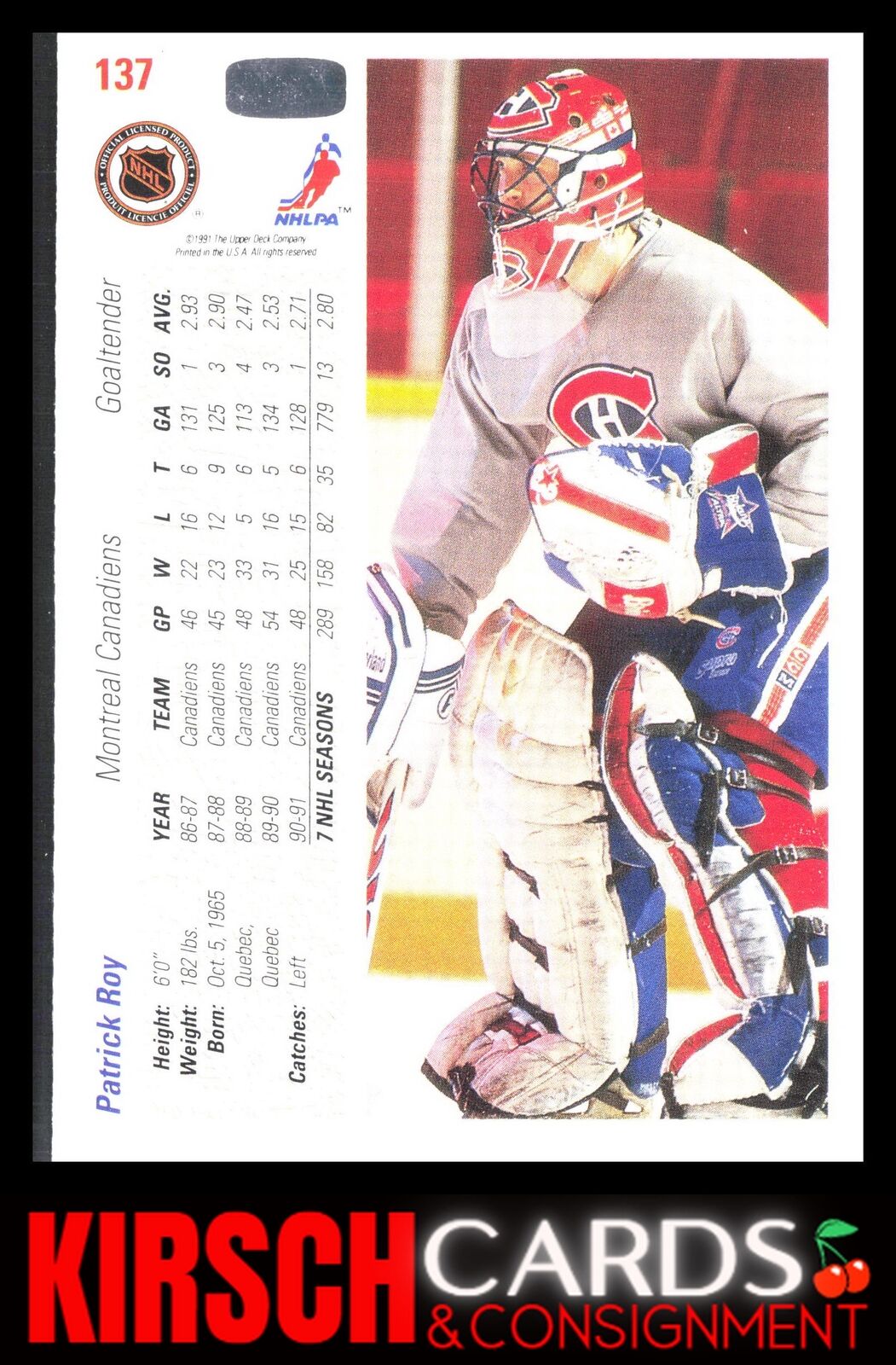 Patrick Roy 1991-92 Upper Deck #137b Montreal Canadiens