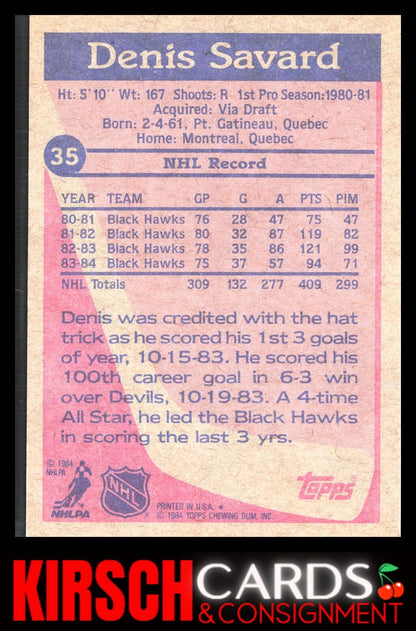 Denis Savard 1984-85 Topps #35 Chicago Blackhawks