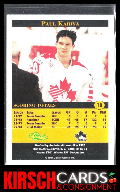 Paul Kariya 1994 Classic Pro Hockey Prospects #18 Canada