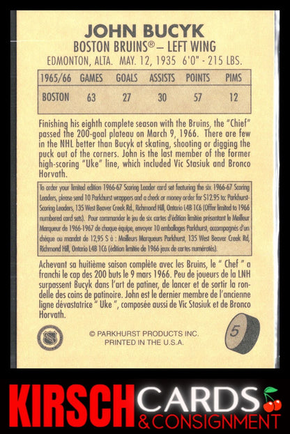 John Bucyk 1995-96 Parkhurst 1966-67 #5 Boston Bruins