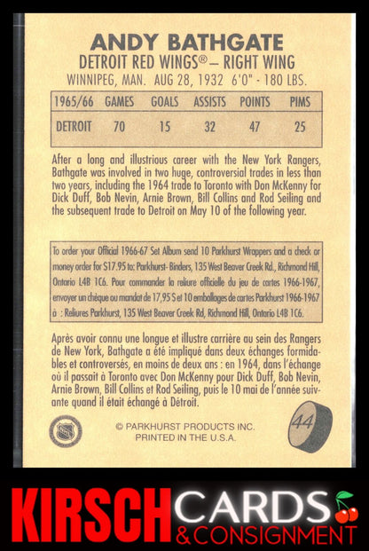Andy Bathgate 1995-96 Parkhurst 1966-67 #44 Detroit Red Wings
