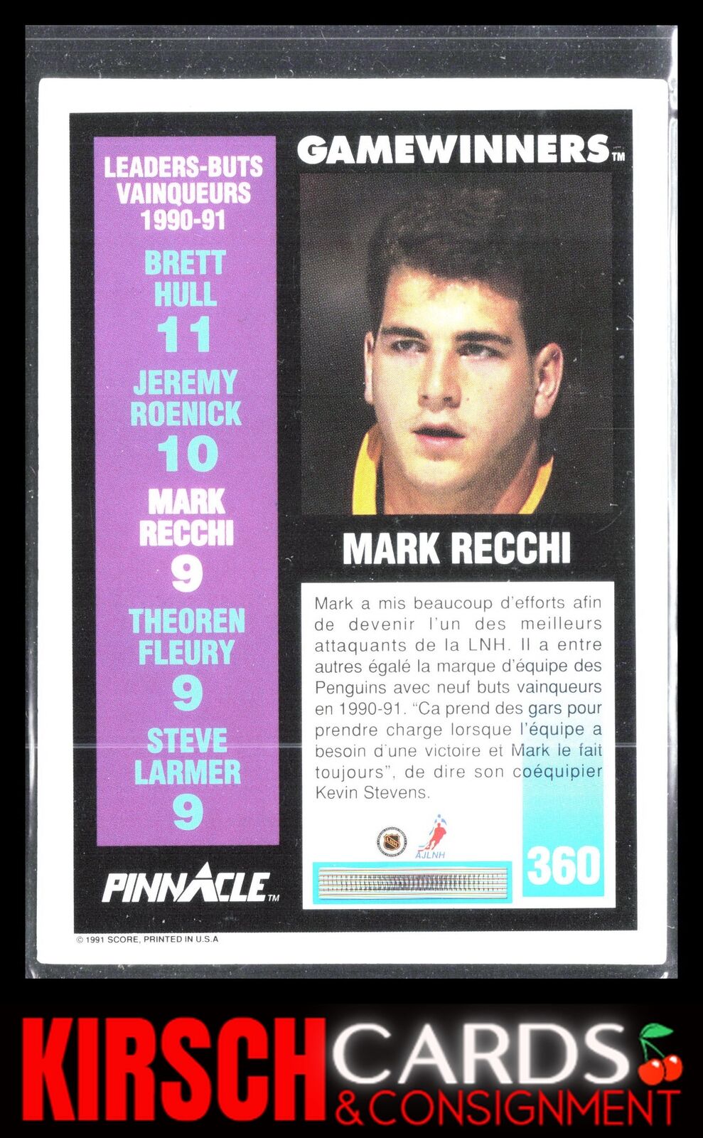 Mark Recchi 1991-92 Pinnacle #360 Pittsburgh Penguins