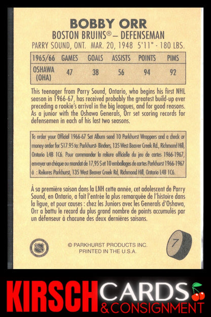 Bobby Orr 1995-96 Parkhurst 1966-67 #7 Boston Bruins