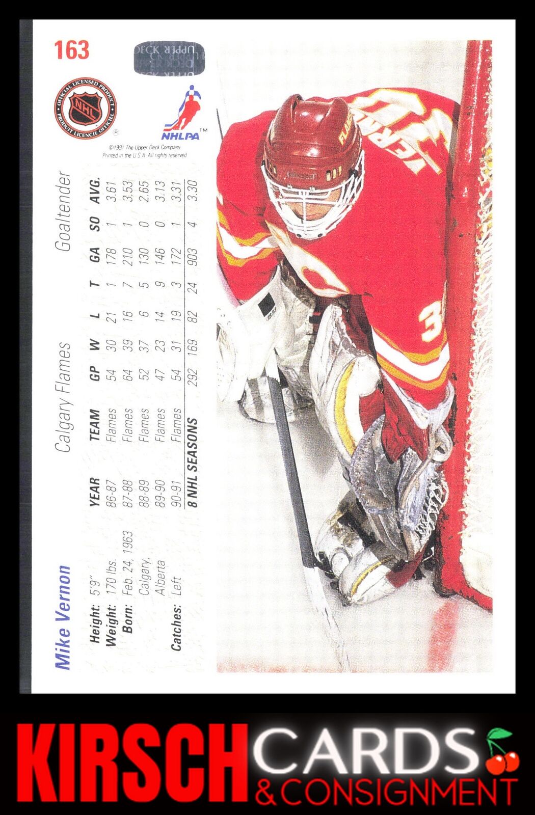 Mike Vernon 1991-92 Upper Deck #163 Calgary Flames