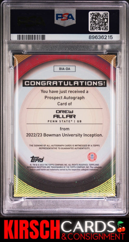 Drew Allar 2022 Bowman University Inception Autographs #DA Auto PSA 10