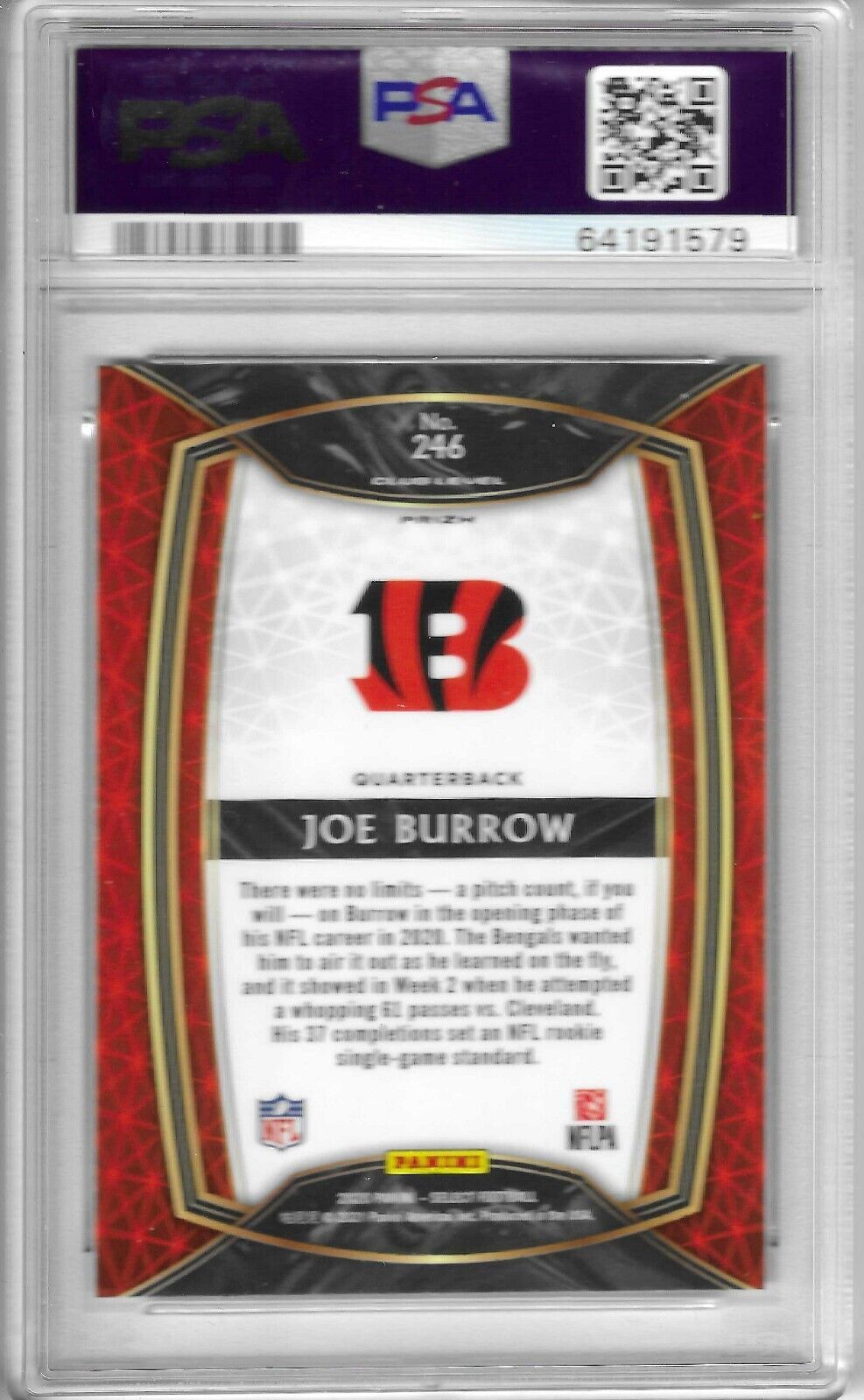 2020 Joe Burrow #246 Select Club Level Silver Prizm Rookie RC PSA 9