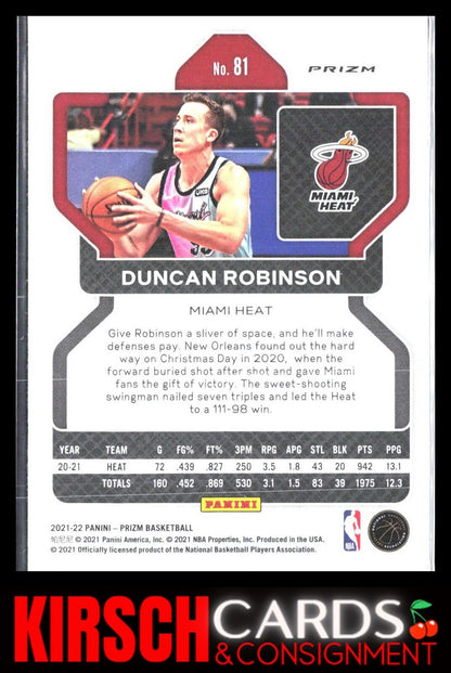 Duncan Robinson 2021 2021-22 Panini Prizm #81 Green Miami Heat