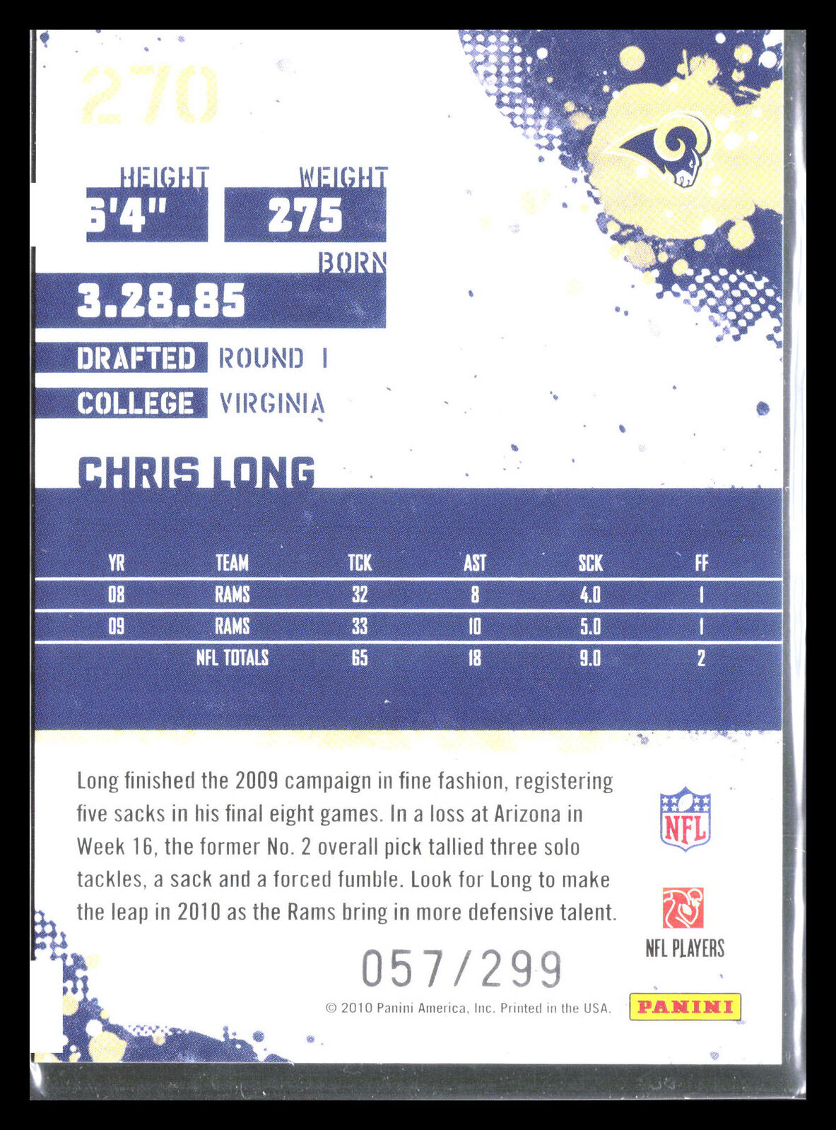 Chris Long 2010 Score #270    St. Louis Rams